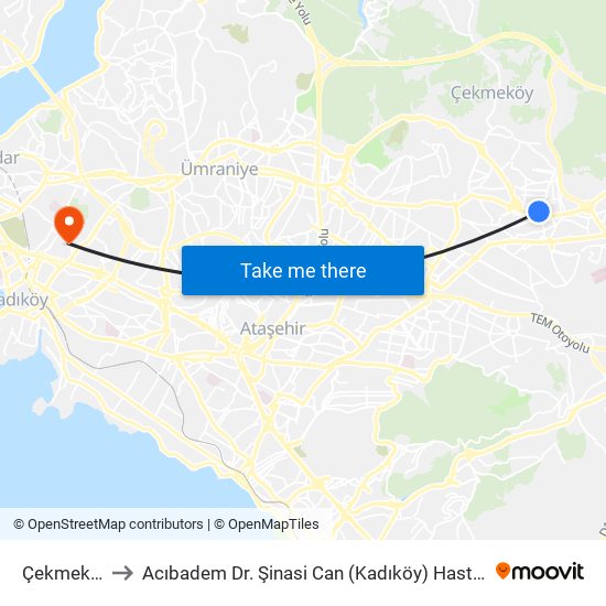 Çekmeköy to Acıbadem Dr. Şinasi Can (Kadıköy) Hastanesi map