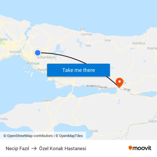 Necip Fazıl to Özel Konak Hastanesi map