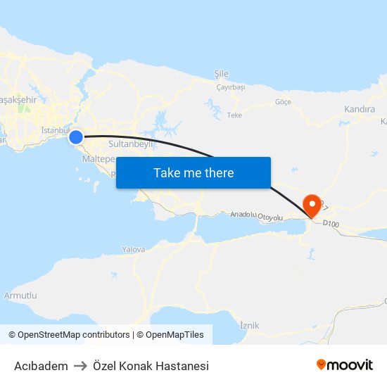 Acıbadem to Özel Konak Hastanesi map