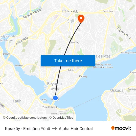 Karaköy - Eminönü Yönü to Alpha Hair Central map