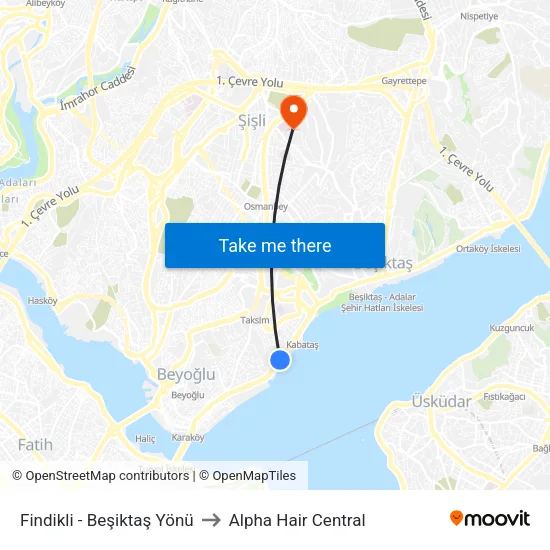 Fındıklı - Beşiktaş Yönü to Alpha Hair Central map