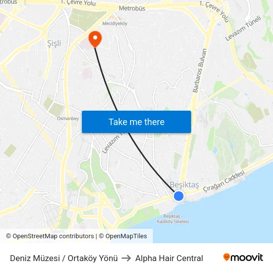 Deniz Müzesi / Ortaköy Yönü to Alpha Hair Central map