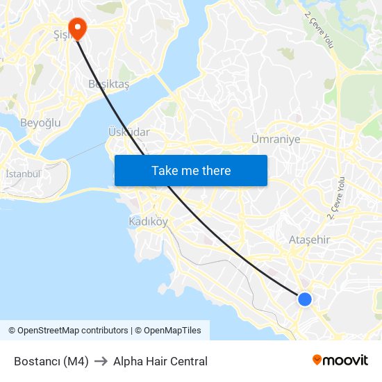 Bostancı (M4) to Alpha Hair Central map