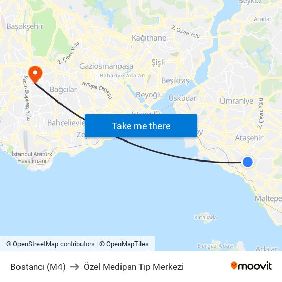 Bostancı (M4) to Özel Medipan Tıp Merkezi map