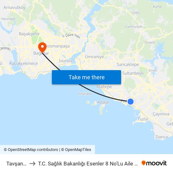 Tavşantepe to T.C. Sağlık Bakanlığı Esenler 8 No'Lu Aile Sağlığı Merkezi map