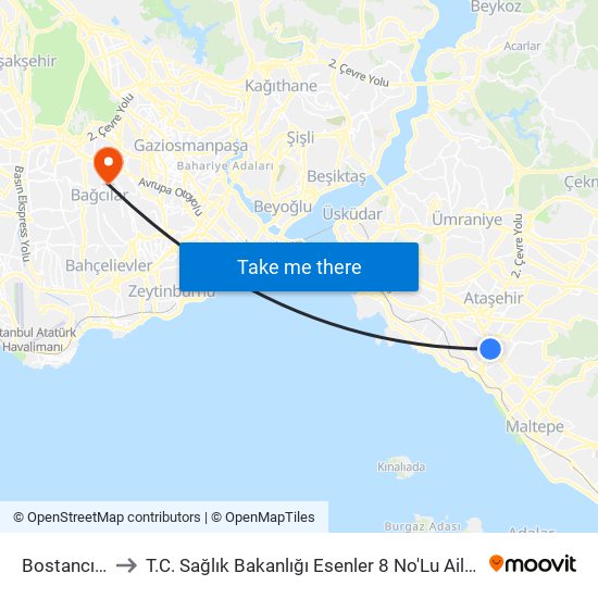 Bostancı (M4) to T.C. Sağlık Bakanlığı Esenler 8 No'Lu Aile Sağlığı Merkezi map