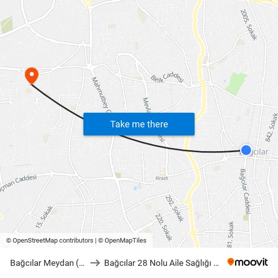 Bağcılar Meydan (M1b) to Bağcılar 28 Nolu Aile Sağlığı Merkezi map