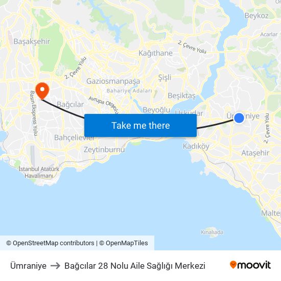 Ümraniye to Bağcılar 28 Nolu Aile Sağlığı Merkezi map