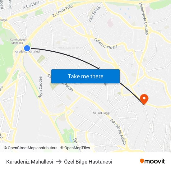 Karadeniz Mahallesi to Özel Bilge Hastanesi map
