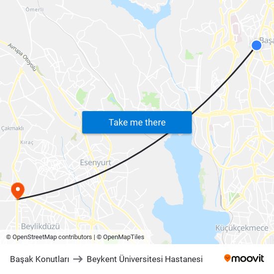 Başak Konutları to Beykent Üniversitesi Hastanesi map