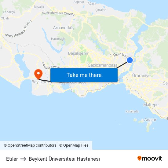 Etiler to Beykent Üniversitesi Hastanesi map