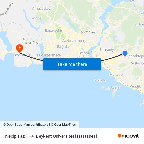 Necip Fazıl to Beykent Üniversitesi Hastanesi map