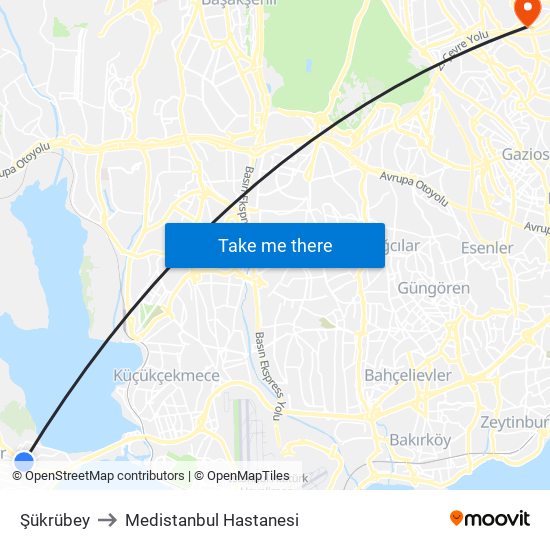 Şükrübey to Medistanbul Hastanesi map