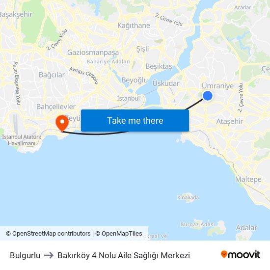 Bulgurlu to Bakırköy 4 Nolu Aile Sağlığı Merkezi map