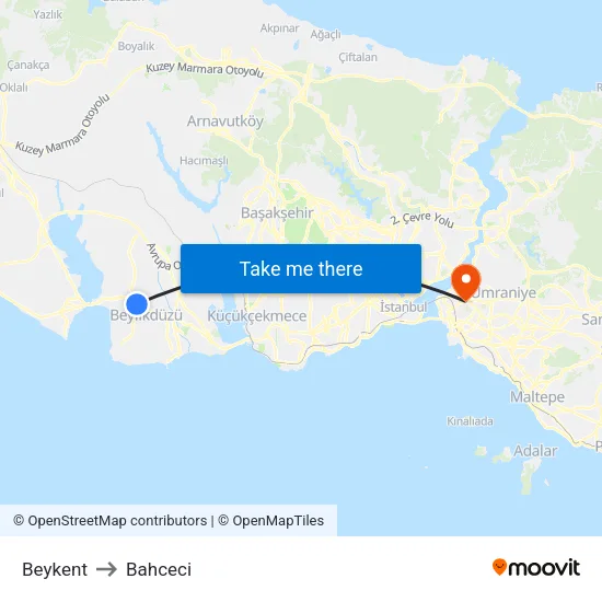 Beykent to Bahceci map