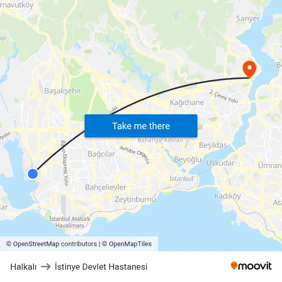 Halkalı to İstinye Devlet Hastanesi map