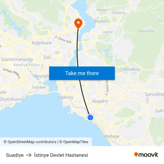 Suadiye to İstinye Devlet Hastanesi map