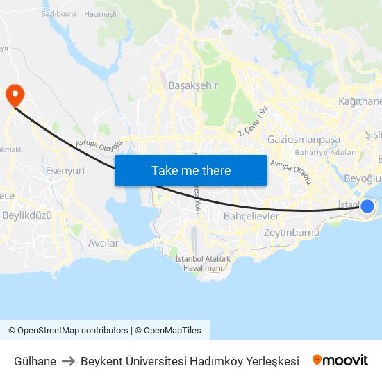Gülhane to Beykent Üniversitesi Hadımköy Yerleşkesi map