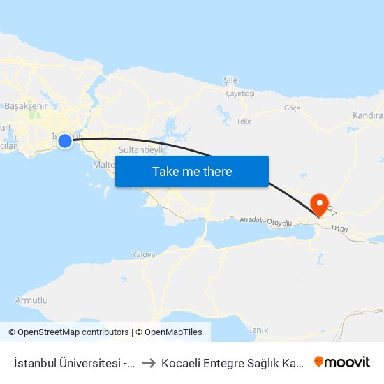 İstanbul Üniversitesi - Laleli to Kocaeli Entegre Sağlık Kampüsü map