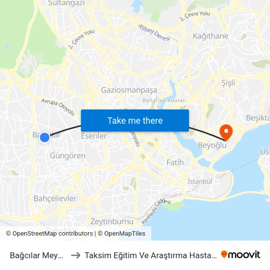 Bağcılar Meydan to Taksim Eğitim Ve Araştırma Hastanesi map