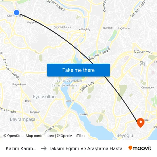 Kazım Karabekir to Taksim Eğitim Ve Araştırma Hastanesi map