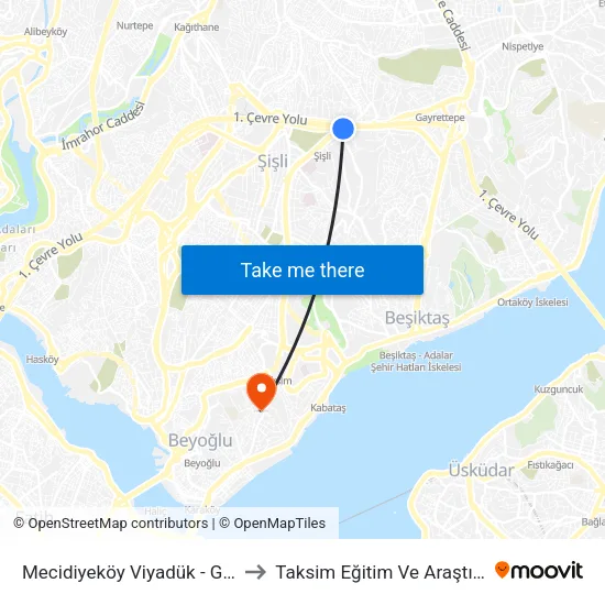 Mecidiyeköy Viyadük - Gayrettepe Yönü to Taksim Eğitim Ve Araştırma Hastanesi map