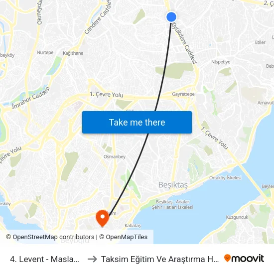 4. Levent - Maslak Yönü to Taksim Eğitim Ve Araştırma Hastanesi map