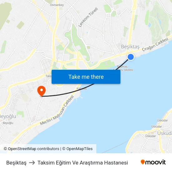 Beşiktaş to Taksim Eğitim Ve Araştırma Hastanesi map