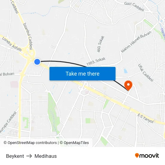 Beykent to Medihaus map