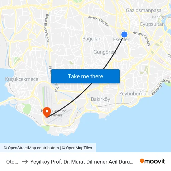 Otogar to Yeşilköy Prof. Dr. Murat Dilmener Acil Durum Hastanesi map