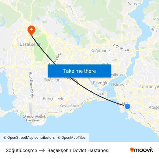 Söğütlüçeşme to Başakşehir Devlet Hastanesi map