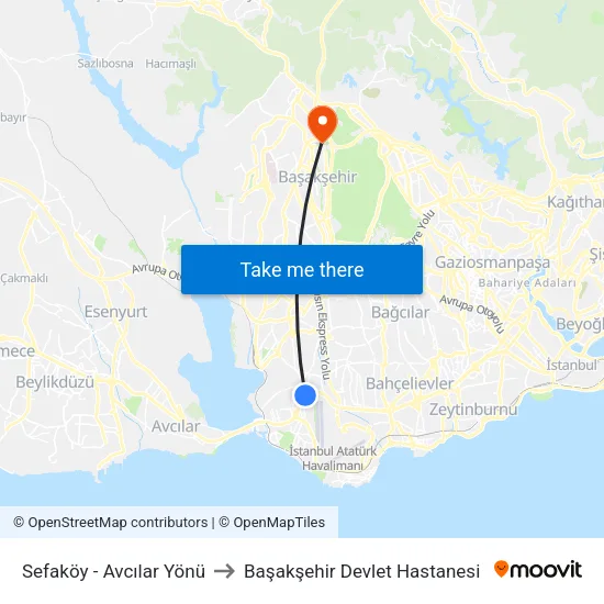 Sefaköy - Avcılar Yönü to Başakşehir Devlet Hastanesi map