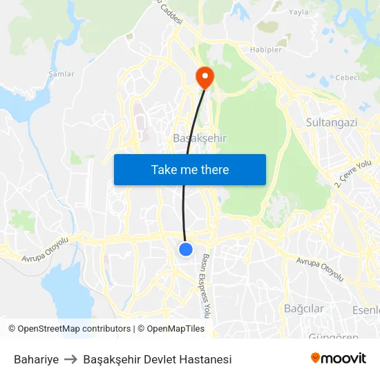 Bahariye to Başakşehir Devlet Hastanesi map