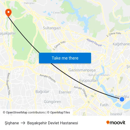 Şişhane to Başakşehir Devlet Hastanesi map