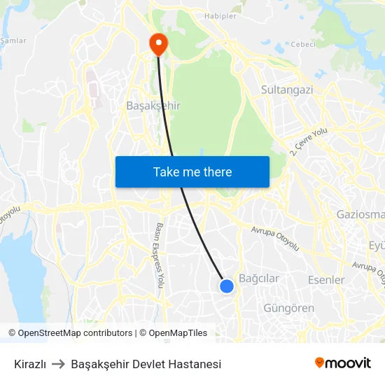 Kirazlı to Başakşehir Devlet Hastanesi map