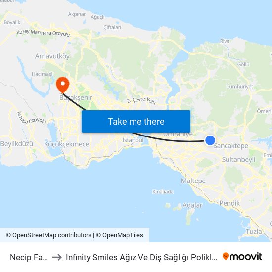 Necip Fazıl to Infinity Smiles Ağız Ve Diş Sağlığı Polikliniği map