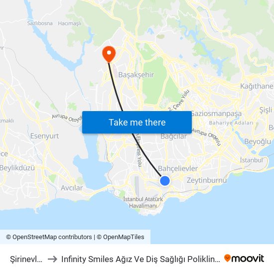 Şirinevler to Infinity Smiles Ağız Ve Diş Sağlığı Polikliniği map