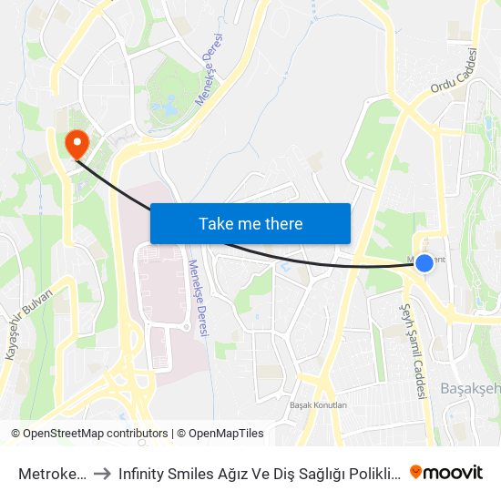 Metrokent to Infinity Smiles Ağız Ve Diş Sağlığı Polikliniği map