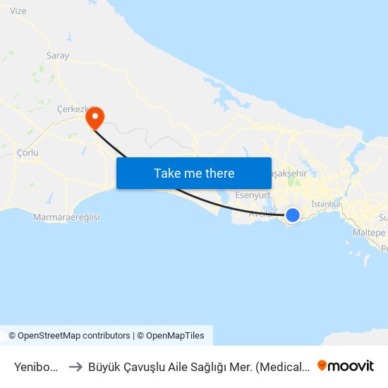 Yenibosna to Büyük Çavuşlu Aile Sağlığı Mer. (Medical Clinic) map