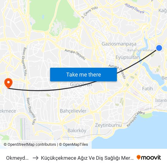 Okmeydanı to Küçükçekmece Ağız Ve Diş Sağlığı Merkezi map