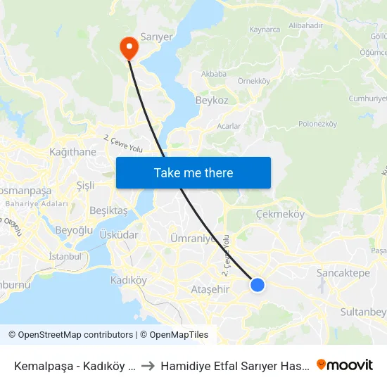 Kemalpaşa - Kadıköy Yönü to Hamidiye Etfal Sarıyer Hastanesi map