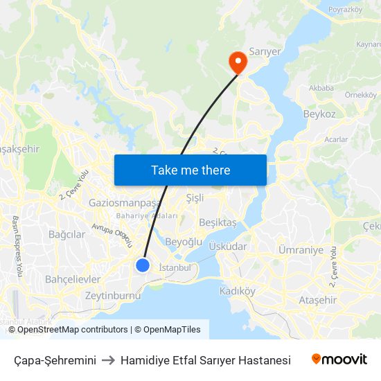 Çapa-Şehremini to Hamidiye Etfal Sarıyer Hastanesi map