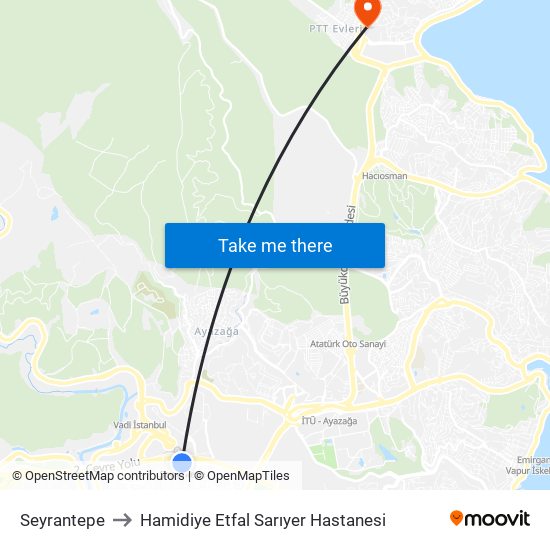 Seyrantepe to Hamidiye Etfal Sarıyer Hastanesi map