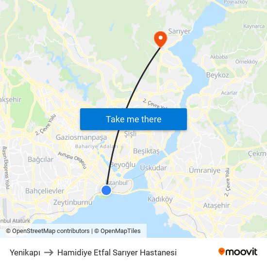 Yenikapı to Hamidiye Etfal Sarıyer Hastanesi map