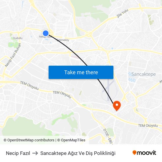 Necip Fazıl to Sancaktepe Ağız Ve Diş Polikliniği map