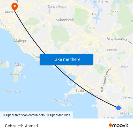 Gebze to Asmed map