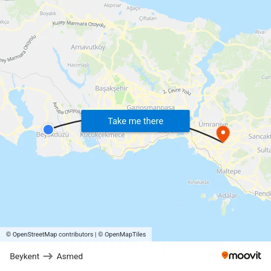 Beykent to Asmed map