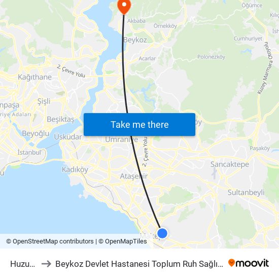 Huzurevi to Beykoz Devlet Hastanesi Toplum Ruh Sağlığı Merkezi map