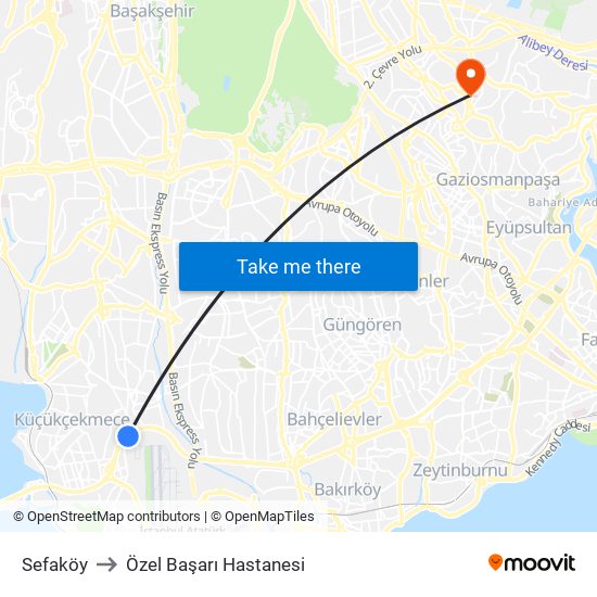 Sefaköy to Özel Başarı Hastanesi map