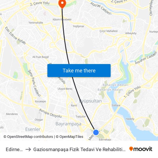 Edirnekapı to Gaziosmanpaşa Fizik Tedavi Ve Rehabilitisyon Hastanesi map